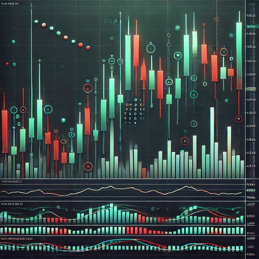 DALL·E 2024-07-26 14.25.14 – A second candlestick chart for Forex trading, showing another mix of bullish and bearish candlesticks. This chart includes a variety of candlestick pa