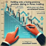 DALL·E 2024-09-06 00.37.48 – A price chart illustrating a trader holding onto a losing position during a downtrend in forex trading. The chart should show the price continuously d